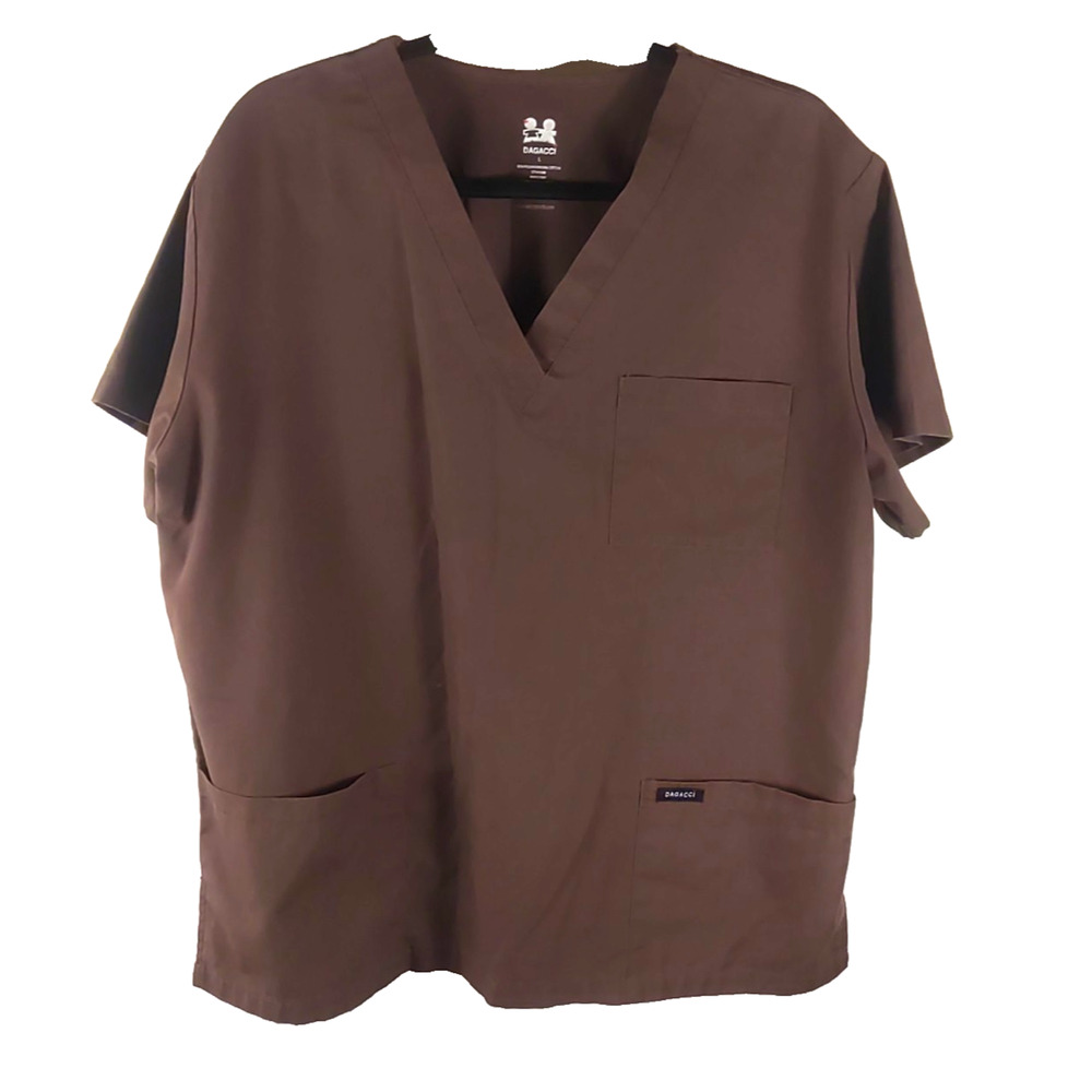 Dagacci men's Scrub Top Size Large Brown Polyester Cotton Medical Nursing